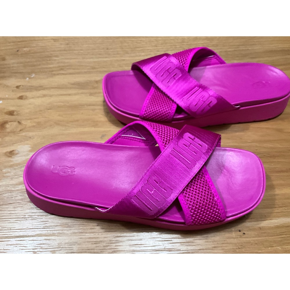 UGG Emily Slide Rock Rose Pink Mesh Logo Cross Strap Sandals 1118491 Mens 8